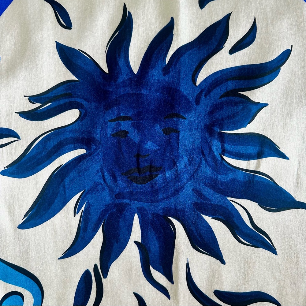 Vintage YVES SAINT LAURENT Rare Sun & Stars Themed Square Silk Scarf, 33.5” - Picture 3 of 10